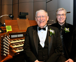 Marvin Faulwell and Greg Foreman share time at the concert hall organ.