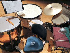 Bob Keckeisen will sit among these drums and cymbols