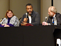 Moderator Denise Morrison with guest panelists Kevin Willmott and Jon Mirsalis
