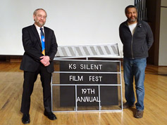 Jon Mirsalis and Kevin Willmott at the Saturday afternoon discussion at the 19th Annual Kansas Silent Film Festival