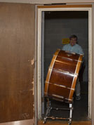 Bob Keckeisen hauls in his percussion equipment.