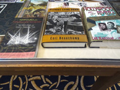 Books written by Cari Beauchamp are on display