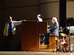 Karl E. Mischler Jr. onstage with organist Bill Beningfield