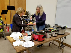 KSFF Board Members Marj Murray and Nancy Lawrence served homemade soup and grilled cheese sandwiches to hungry staff and musicians in the Green Room