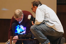 Bill Shaffer and Mischler work with projection system