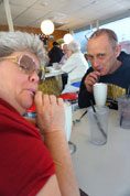 Enid and Larry Stendebach enjoy their lunch shakes