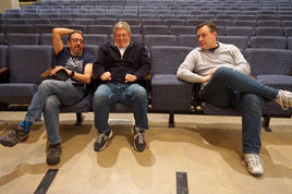 KSFF staff take a break from set-up work: Karl Micheler, Bill Shaffer and Brian Sanders
