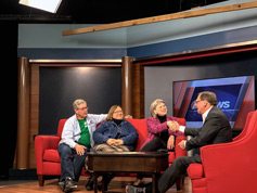Bill Shaffer, Denise Morrison, and Tracey Goessel converse at WIBW with Ralph Hipp 2