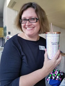 Melanie Lawrence, with her drinking cup