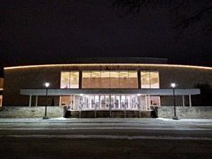 Entrance, White Concert Hall, in the February dark of night