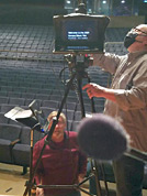 Jeff Carson, Gizmo Pictures, works with Bill Shaffer to capture video as Bill Shaffer watches