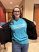 Nikki McKim shows off her well-timed-worn Lon Chaney Fan Club t-shirt.