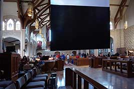 A view of the Nave from behind the movie screen