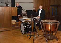 Marvin Faulwell, at the organ, and Bob Keckeisen, at his percussion instruments, are ready to accompany The Winning of Barbara Worth.