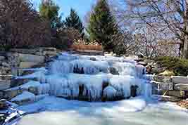 Washburn's welcoming fountain still flowed despite being frozen.