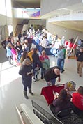 View of the book-signing line as seen from stairs to the theater's balcony