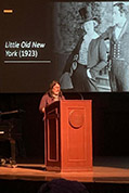 Author Lara Gabrielle introduces the feature movie Little Old New York, starring Marion Davies
