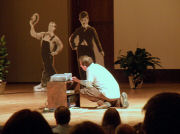 Karl helps with DVD projection in White Concert Hall