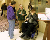 Fans gather in the lobby on break