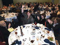 Hostess Denise Morrison waves to crowd