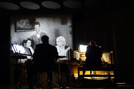 Laurel & Hardy starred in We Faw Down, accompanied by Bob Keckeisen, percussion, and Marvin Faulwell, pipe organ