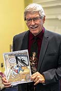 Bill Shaffer gets a personal cartoon gift...about his fall down stage steps on Saturday morning