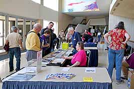 An overview of the Sales-Tables during an afternoon break in out Event-Schedule