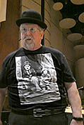 Attendee Dave Greim poses for a photo in his Chaplin t-shirt