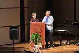 KSFF President Bill Shaffer welcomes this year's Special Guest Melissa Talmadge Cox onstage