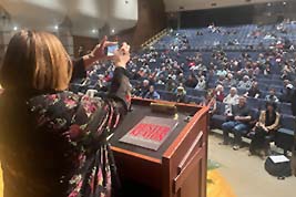 Jeff Rapsis captured a photo of Denise capturing a photo of our Saturday evening crowd just after the end of showing THE GENERAL