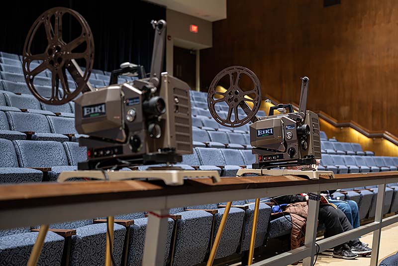 Bruce Calvert brought these 16mm projectors with him from Texas